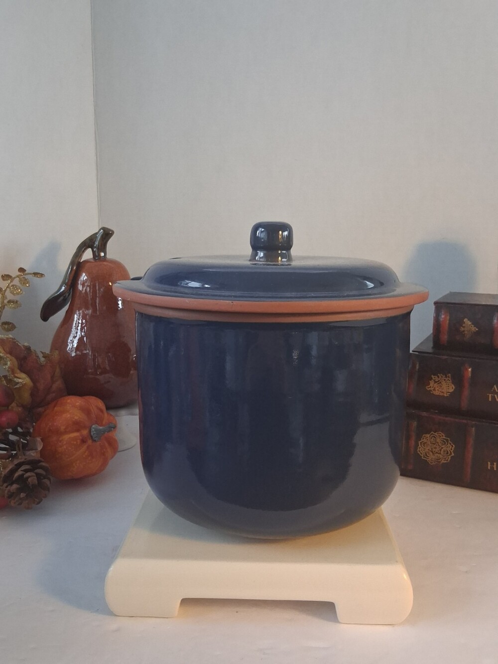 VTG! Denby Harlequin Blue Stoneware Bean Pot Casserole Dish Lidded England; Mint